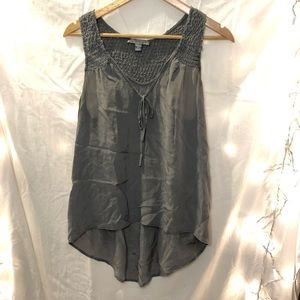 flowy grey tie-front back detailed tank